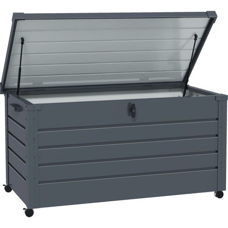 Baúl de exterior de acero gris oscuro con ruedas 120 x 62 x 66 cm (1/5)