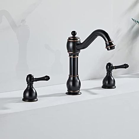 Robinet d'eau chaude et froide à 3 trous élégant, lavabo sous le comptoir, robinet mitigeur d'eau de salle de bains (1/4)