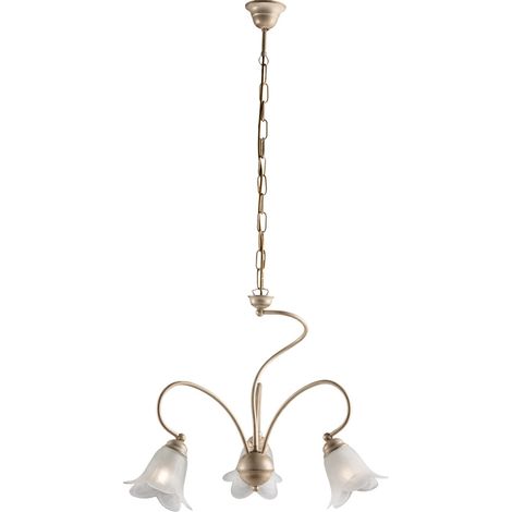 Lampadario salotto in ferro Avorio Oro tre luci paralumi 50x h46 cm (1/5)