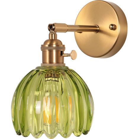 Axhup – Applique murale en verre vintage rétro – Abat-jour E27 – Lampe suspendue pour couloir, chambre, salon – Style floral vert (1/5)