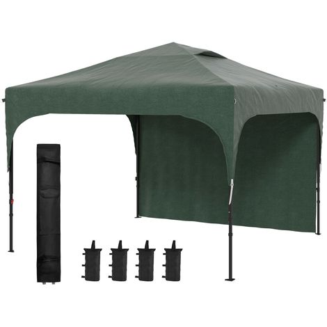 Gazebo de jardin 3x3m avec hauteur réglable, 1 paroi latérale étanche, 4 sacs de sable et sac de transport (vert) (1/5)