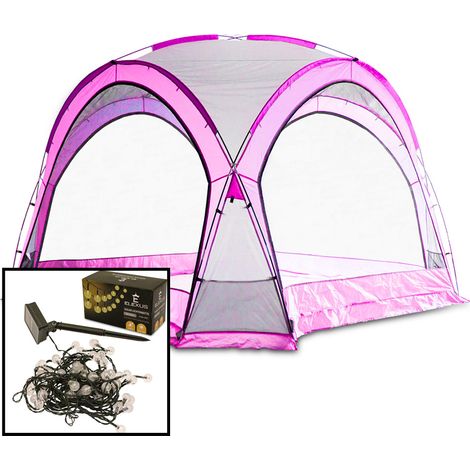 Pavillon Dome Festzelt Partyzelt 3,5x3,5m Garten Pavillion Gartenzelt Bierzelt Dach (Pink) inklusive 2x 10m LED Solar Lichterkette (1/5)
