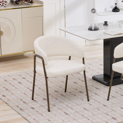 Chaises de salle à manger modernes en chenille avec accoudoirs, chaises d'appoint rembourrées avec pieds en laiton antique pour la cuisine et la salle à manger, vendues à l'unité, beige, SW1876BG (1/5)