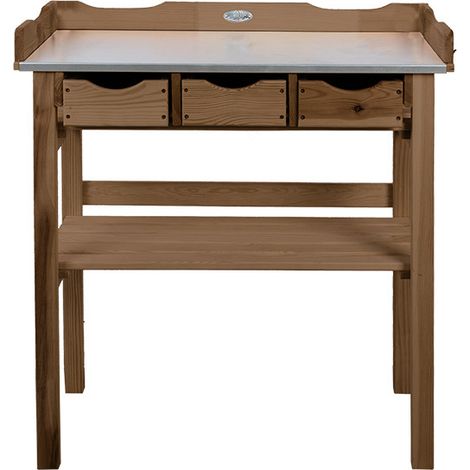 Esschert Design – Table de rempotage avec tiroirs en bois de pin et plateau en zinc – Dimensions 80,1 x 37,9 x 82,1 cm – Pour jardinage organisé