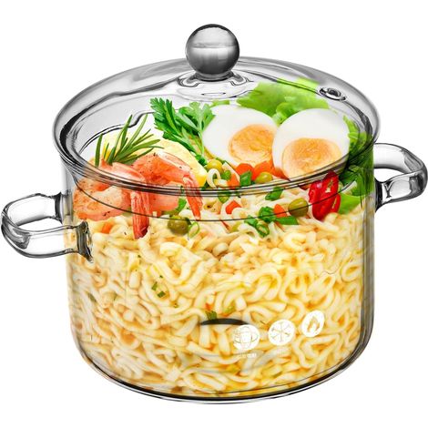 Hochwertiger Transparenter Glastopf Mit Deckel Und Doppelgriff Hitzebeständig Für Babynahrung Suppe Gemüse Und Instantnudeln Für Sicheres Kochen Zu Hause (1/5)