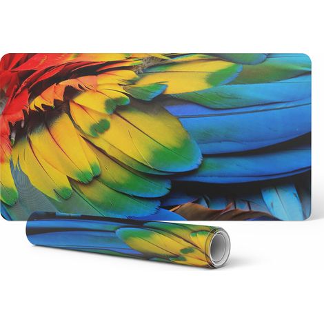 Alfombrilla decorativa de escritorio para trabajar y estudiar, con coloridas plumas de loro, 100x50 cm.