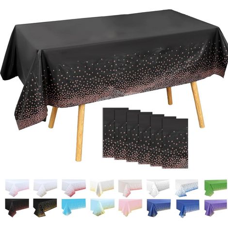 6er Set Tischdecken Schwarz mit Rot-roségoldenen Punkten 137x274cm Wasserdicht