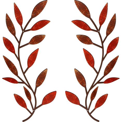 Lot de 2 décorations murales en métal représentant des feuilles d'arbre, des branches d'olivier et des volutes en fer forgé, à suspendre au-dessus du lit ou dans le salon. (1/5)