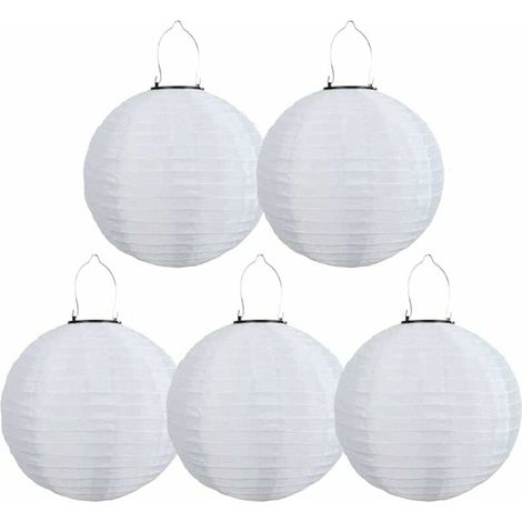 Pack de 5 faroles solares LED impermeables para exterior, para jardín, iglesia, patio, fiesta y decoración (blanco, 30 cm) (1/4)