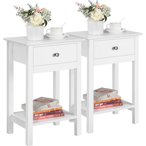 Homevive 2 Piezas Mesitas de Noche con Cajón Mesillas de Noche Modernas Mesa Auxiliar para Dormitorio 40x30x60 cm Blanca