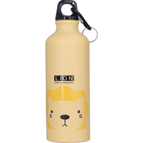 Kinder-Trinkflasche mit niedlichem Cartoon-Motiv, 500 ml, isoliertes Aluminium, Sport-Trinkflasche, gelber Löwe (1/5)