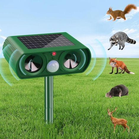 Répulsif solaire à ultrasons pour chat, répulsif à ultrasons pour chat d'extérieur, adapté aux taupes, écureuils, ratons laveurs, mouffettes, lapins, cerfs, souris, rongeurs. (1/5)