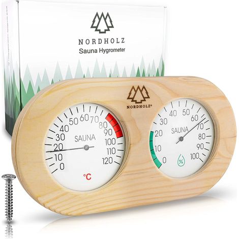 Thermomètre et hygromètre sauna - 1 unité - Verre et polycarbonate - Mesure précise température humidité - Pour cabine sauna infrarouge - Noir et bois