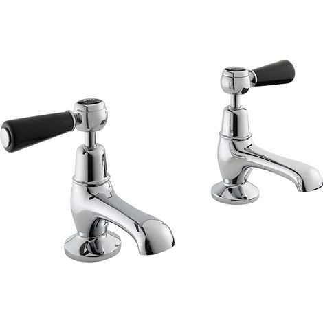 Bayswater Lever Dome Basin Taps Pair - Black/Chrome (1/2)
