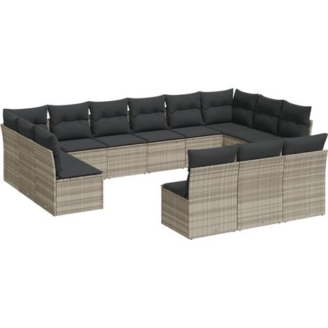 Maison Exclusive - Set Divani Giardino 13 pz con Cuscini Grigio Chiaro Polyrattan (1/3)