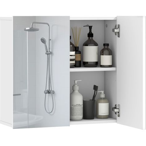 HOMCOM Bathroom Mirror Cabinet with 2 Doors and Adjustable Shelf, White (1/5)