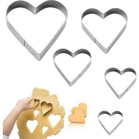 Emporte-pieces Coeur - Acier Inoxydable - 5 Tailles - Pour Biscuits Cupcakes Patisseries - Lot de 5 (1/5)
