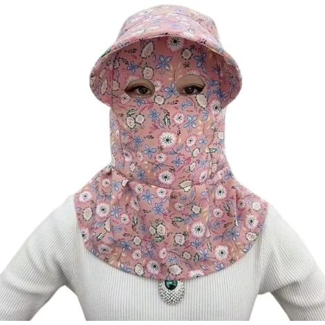 Chapeau de soleil respirant pour cueillette du thé, chapeau de protection léger à large bord, chapeau de loisirs respirant, housse de protection florale pour le visage (fleur rose) (1/5)