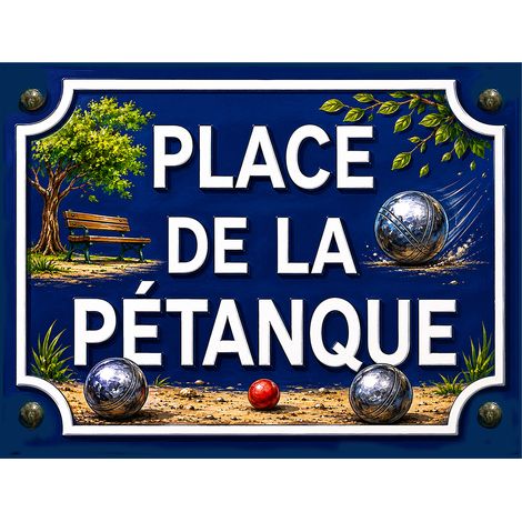 Plaque Métal Place de la Pétanque Déco Bouliste 20 x 15 cm (1/2)