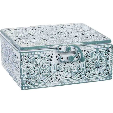 Caja de metal verde 12.5x12.5x6h cm