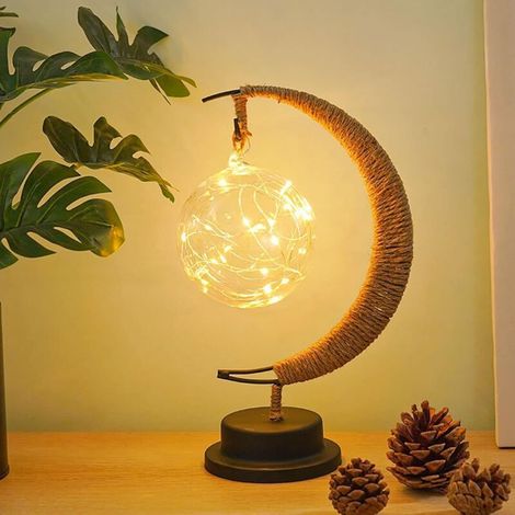 Veilleuse en fer forgé, lampe décorative LED, idéale pour Noël, les fêtes, les mariages, les chambres, etc., port USB, 28 x 15 x 15 cm (rond, couleur chaude) (1/4)