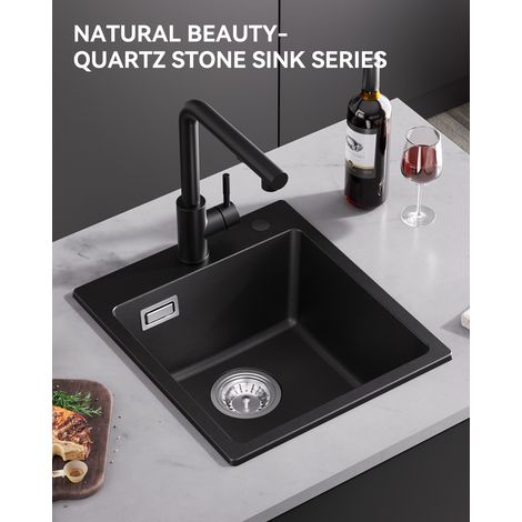 Sofetiy Max Lavello in granito 40 x 45 cm, lavello sottotop con sifone, piletta e troppopieno, lavello da cucina piccolo in granito