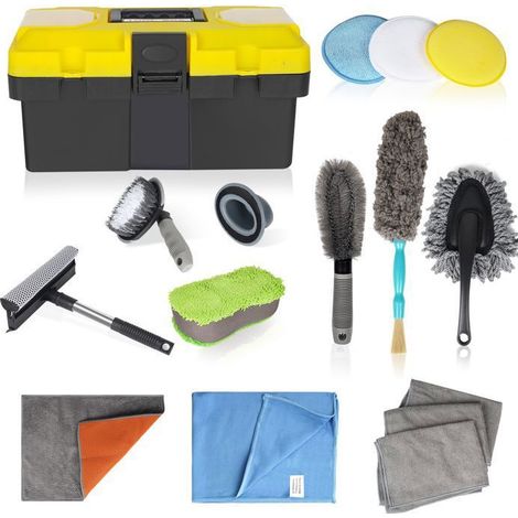 Kit de Nettoyage de Voiture 16PCS, Professionnel Microfibre Lavage Voiture Nettoyer Kit, Brosse de Roue et de Jante, Chiffons de (1/5)