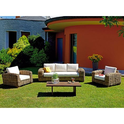 Set Salotto da Giardino in Rattan Divano 2 Poltrone e Tavolino Vorghini Bangalore (1/3)