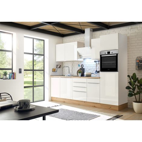 Küche Küchenzeile Küchenblock Marleen Premium 280 cm Weiß Artisan Eiche Respekta