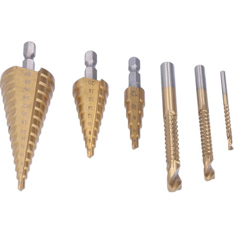 Forets étagés, forets hélicoïdaux dentés, accessoires de rainurage pour le travail du bois en acier rapide (1/5)