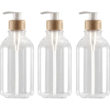 3 distributeurs de savon de douche sans perçage, flacons en plastique épais, 19 x 7,4 x 7,4 cm, rechargeables, pour salle de bain et cuisine (1/5)