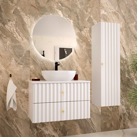 Ensemble meuble simple vasque 80cm et colonne Izae Blanc (1/5)