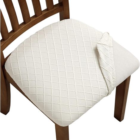 Housse Assise Chaise Elastique Jacquard Extensible Housse de Chaise Gaufrée pour Salle à Manger (Beige,Lot de 4) (1/5)