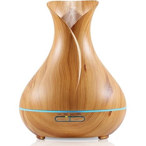 Diffuseur d'arômes avec télécommande (marron), 400 ml, design effet bois, convient à une utilisation à la maison et en voiture.