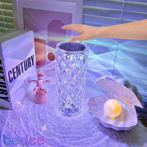 Lampe de chevet LED cristal en forme de diamant, lampe décorative rose ambiance chambre (1/5)