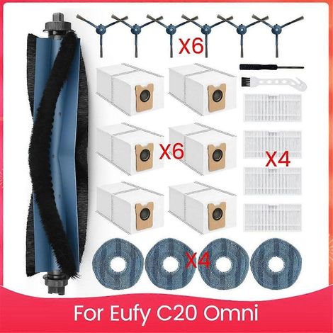 Kit de pièces de rechange pour aspirateur robot Eufy C20 Omni : brosse principale, filtre HEPA, lingette de nettoyage et sac à poussière. (1/5)