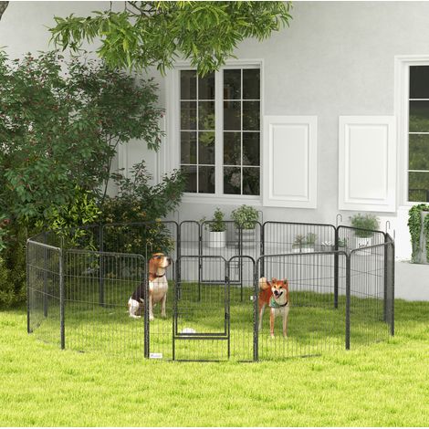 Parque plegable para cachorros de acero gris, 80 cm, 12 paneles, 2 puertas HAVRYA (1/4)