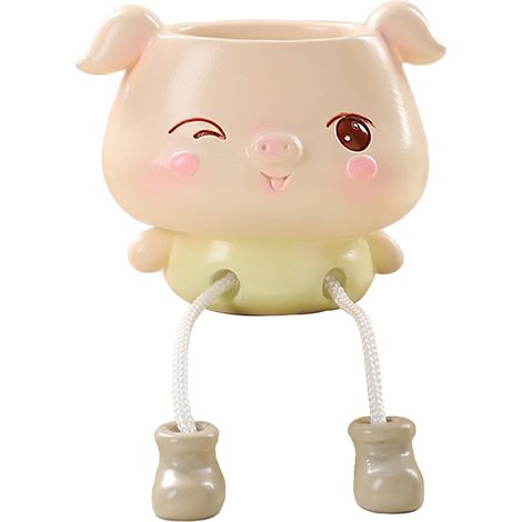Pot de fleur décoratif cochon avec pattes pendantes, figurine animale originale pour décoration végétale créative de bureau (1/5)