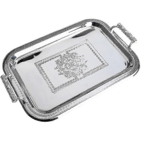 Plateau en acier inoxydable avec poignée, élégant plateau rectangulaire pour bar à café, plateau de présentation pour desserts, objet décoratif. (1/5)