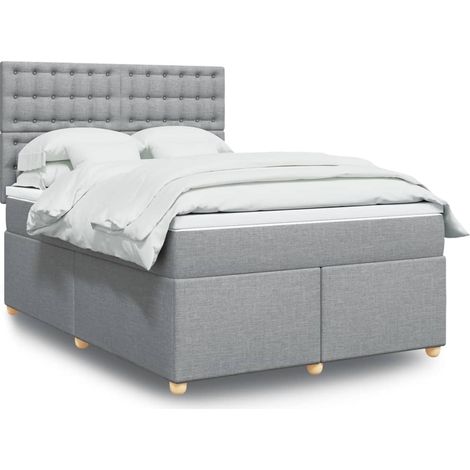 Cama box spring con colchón tela gris claro 160x200 cm (1/5)