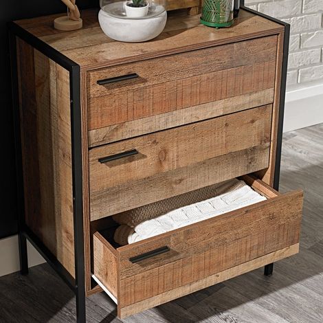 Hoxton 3 Drawer Chest - Wood - L40 x W63.8 x H78 cm - Distressed Oak Effect (1/3)