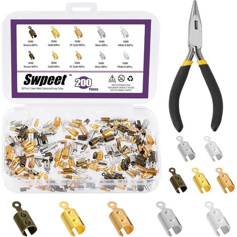 Kit Assortiment de 251 pièces, 5 couleurs, embouts de cordon ronds de 3 mm et 5 mm, embouts à sertir avec pinces d’installation, embouts de cordon en cuir pour ruban, embouts de fermoir (1/5)