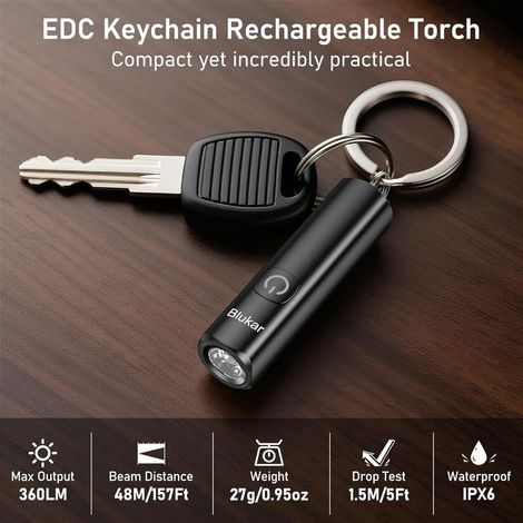 Mini-LED-Taschenlampe, wiederaufladbar, 360L EDC Mini-Schlüsselanhänger-Taschenlampe, leistungsstarke LED, 3 Modi, IPX6 wasserdicht, Speicherfunktion, kompakte und tragbare kleine Taschenlampe für Out (1/4)