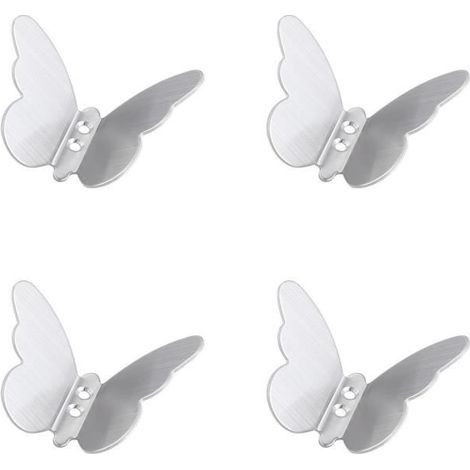 Patère Murale - Argenté - 4 Pcs - Métal - Design Papillon - Décoration Contemporaine (1/4)