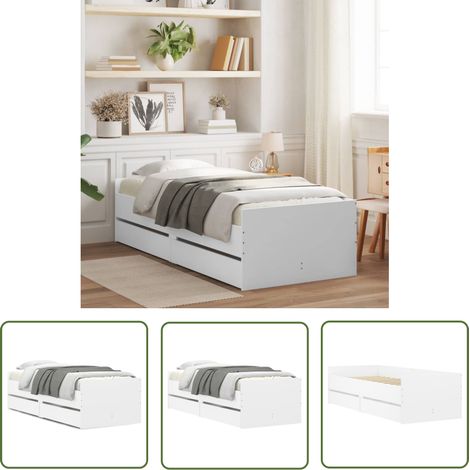 The Living Store Bettgestell mit Schubladen Weiß 100x200 cm - Bettesrahmen - Weißer Rahmen - Doppelbett - Holzbettrahmen - Schrankbett (1/5)