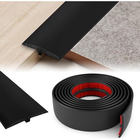 Profile T Seuil en T Transition Sol Seuil de Porte Forte Adhesif (4 Meters) Baguettes de Finition Profil Transition Sol Compatible Avec Tous Les Types De Sols Noir 19.5mm (1/5)