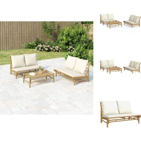 Gartenmöbel-Sets - Living 3-tlg. Garten-Lounge-Set mit Kissen Creme Bambus (1/5)