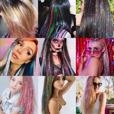 Kit Paillettes Cheveux 16 Couleurs 48 pouces + Outils, Guirlandes Cheveux Extension Colorés, Accessoires Fête Femmes Filles Cuneary (1/5)