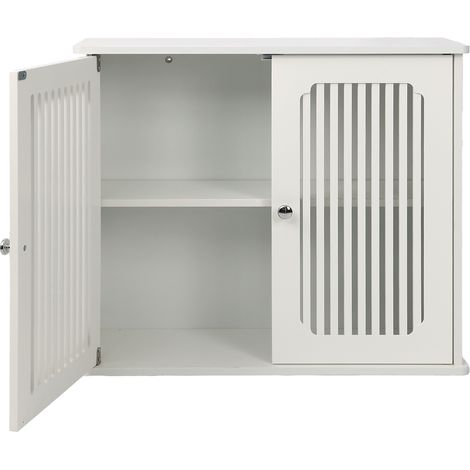 Meuble de rangement de salle de bains, 60 x 20 x 52 cm, panneaux de particules et MDF, blanc (1/5)