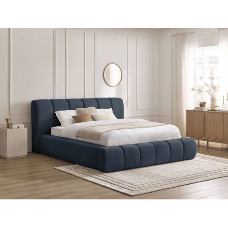 BOBOCHIC - Lit coffre DENALI tissu lisse 140x190 Bleu foncé (1/5)
